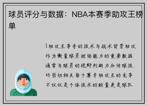 球员评分与数据：NBA本赛季助攻王榜单